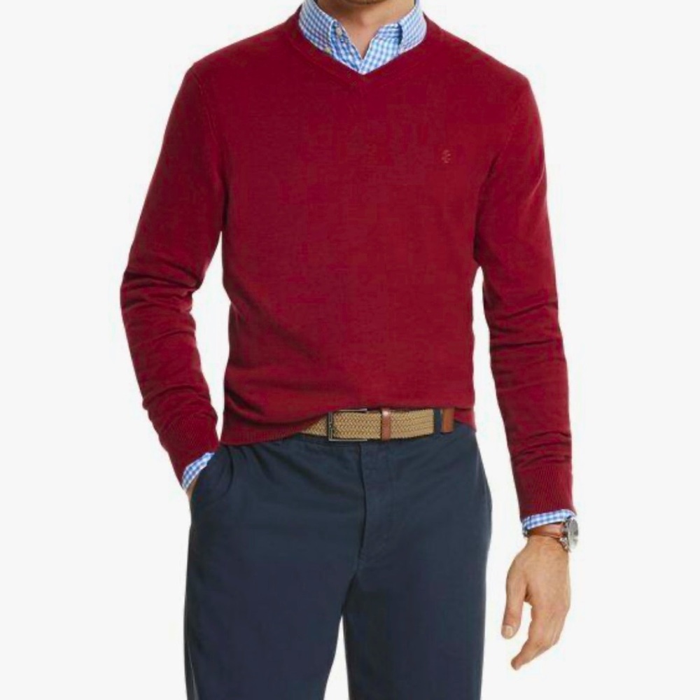 Izod Men's Premium Essentials Classic Fit V-Neck Sweater Biking Red Size XXL